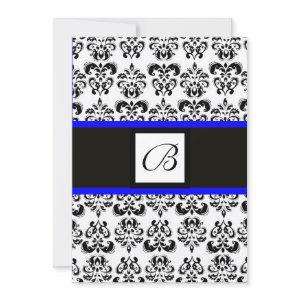 DAMASK MONOGRAM,black and white,blue
