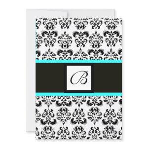 DAMASK MONOGRAM,black and white,blue turquase