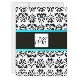 DAMASK MONOGRAM,black and white,blue turquase