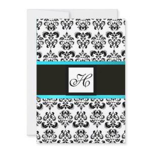 DAMASK MONOGRAM,black and white,blue turquase