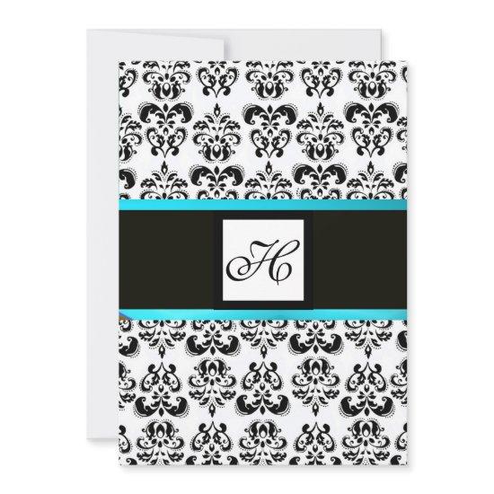 DAMASK MONOGRAM,black and white,blue turquase