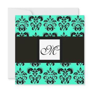 DAMASK MONOGRAM,black and white,blue turquase