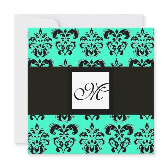 DAMASK MONOGRAM,black and white,blue turquase