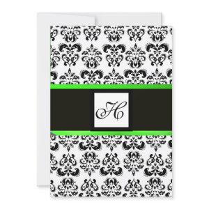 DAMASK MONOGRAM,black and white, emerald green