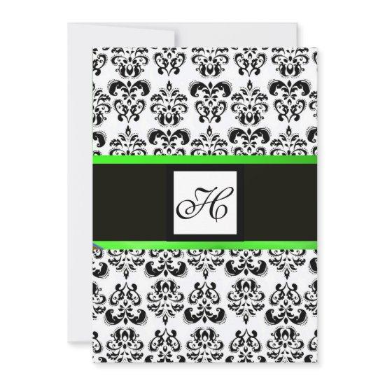 DAMASK MONOGRAM,black and white, emerald green