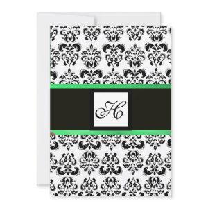 DAMASK MONOGRAM,black and white, emerald green