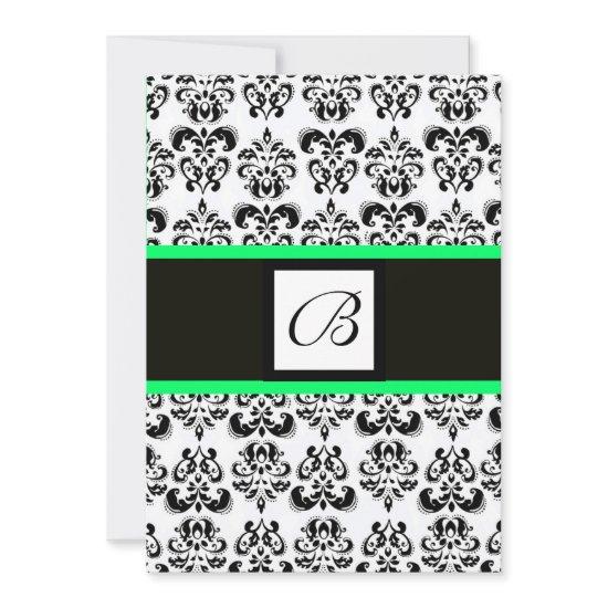 DAMASK MONOGRAM,black and white,green