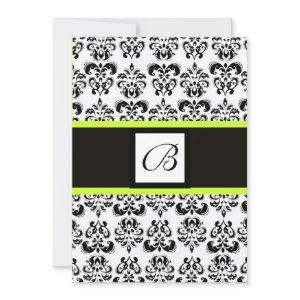 DAMASK MONOGRAM,black and white,green yellow