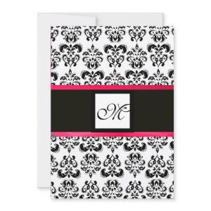 DAMASK MONOGRAM,black and white, pink fuchsia