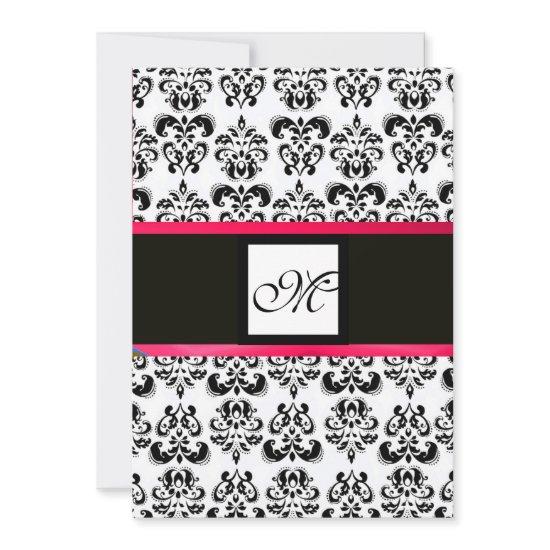 DAMASK MONOGRAM,black and white, pink fuchsia