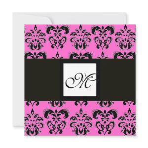 DAMASK MONOGRAM,black and white,pink fuchsia