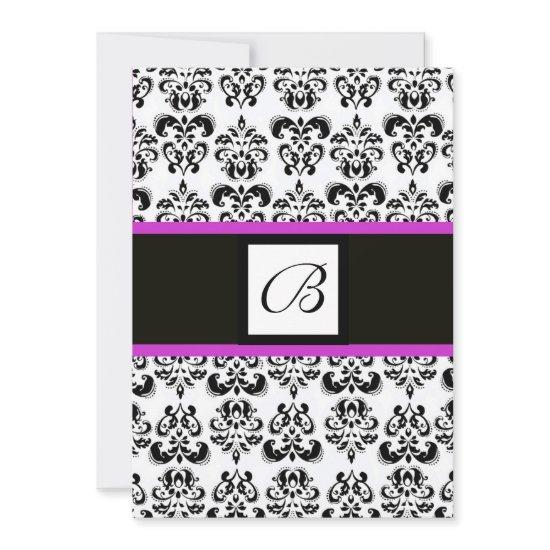 DAMASK MONOGRAM,black and white,pink purple