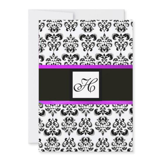 DAMASK MONOGRAM,black and white, purple