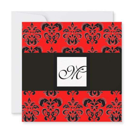 DAMASK MONOGRAM,black and white, red