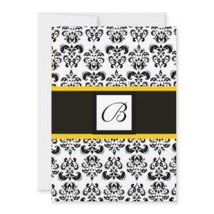 DAMASK MONOGRAM,black and white,yellow