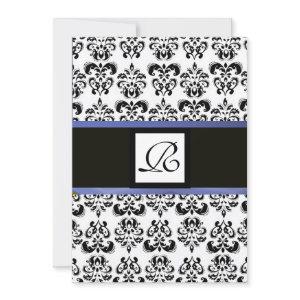 DAMASK MONOGRAM,black white, blue