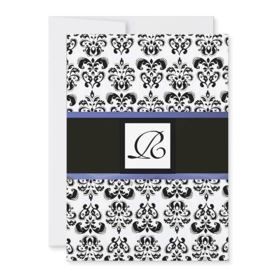 DAMASK MONOGRAM,black white, blue