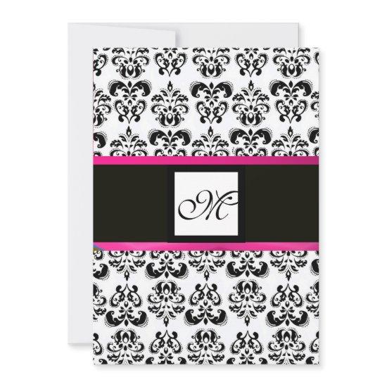 DAMASK MONOGRAM,black white, pink fuchsia violet