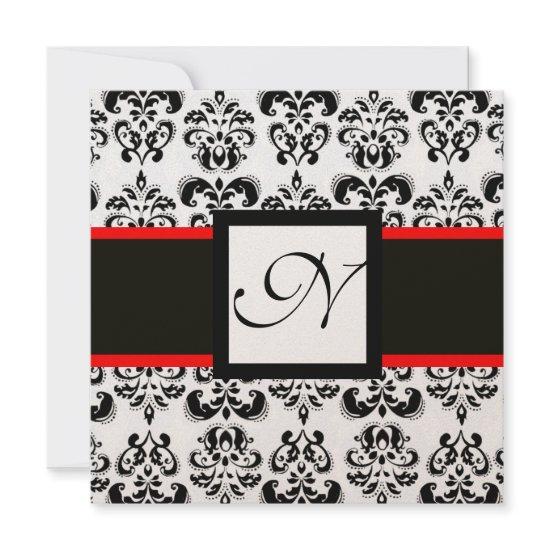 DAMASK MONOGRAM,Black,White,Red Champagne Metallic