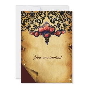 DAMASK PARCHMENT AND PINK CORAL ROSES