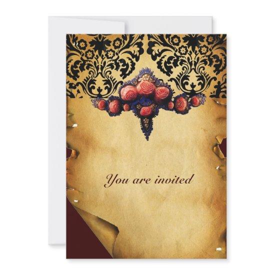 DAMASK PARCHMENT AND PINK CORAL ROSES