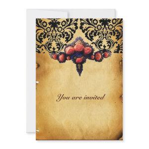 DAMASK PARCHMENT AND PINK CORAL ROSES