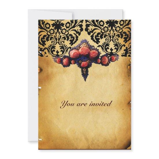 DAMASK PARCHMENT AND PINK CORAL ROSES