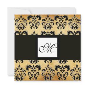 DAMASK PARCHMENT SQUARE MONOGRAM,black white brown