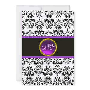 DAMASK PURPLE AMETHYST MONOGRAM,black and white