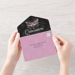 Damask with Dragonfly Quinceañera All In One