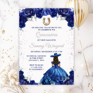 Dark Blue Princess Floral Charro Quinceañera