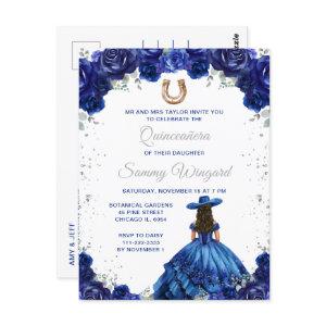 Dark Blue Princess Floral Charro Quinceañera Postcard