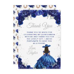 Dark Blue Princess Floral Charro Quinceañera Thank You Card