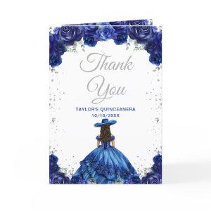 Dark Blue Princess Floral Charro Quinceañera Thank You Card