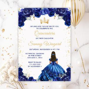 Dark Blue Princess Floral Quinceañera