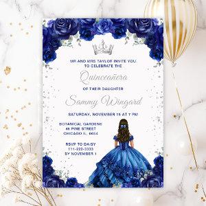 Dark Blue Princess Floral Quinceañera