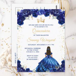 Dark Blue Princess Floral Quinceañera Postcard