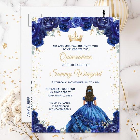 Dark Blue Princess Floral Quinceañera Postcard