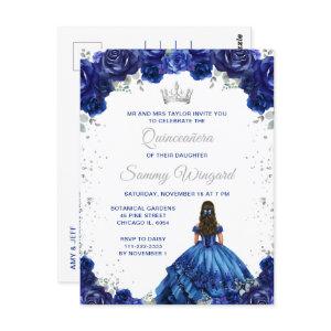 Dark Blue Princess Floral Quinceañera Postcard