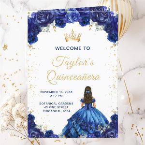 Dark Blue Princess Floral Quinceañera Program