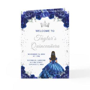 Dark Blue Princess Floral Quinceañera Program