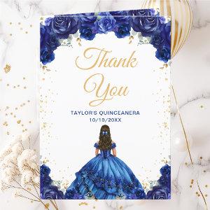 Dark Blue Princess Floral Quinceañera Thank You Card