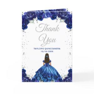 Dark Blue Princess Floral Quinceañera Thank You Card