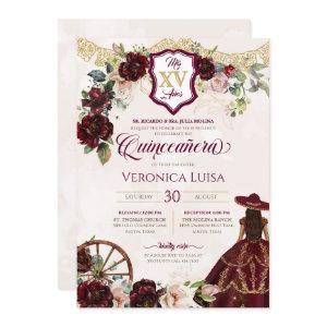 Dark Burgundy Rose Elegant Charro Quinceanera