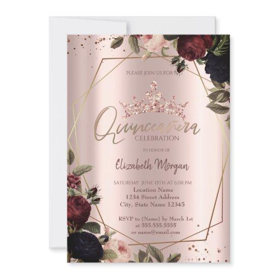 Dark Flowers Crown Rose Gold Quinceañera