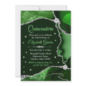 Dark Green and Silver Glitter Agate Quinceanera