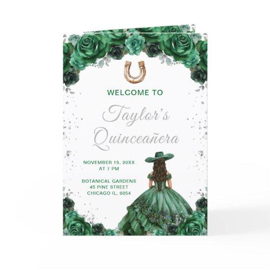Dark Green Princess Charro Quinceañera Program
