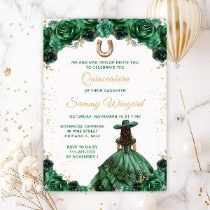 Dark Green Princess Floral Charro Quinceañera