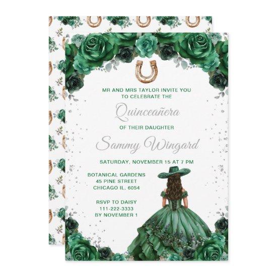 Dark Green Princess Floral Charro Quinceañera