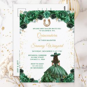 Dark Green Princess Floral Charro Quinceañera Postcard